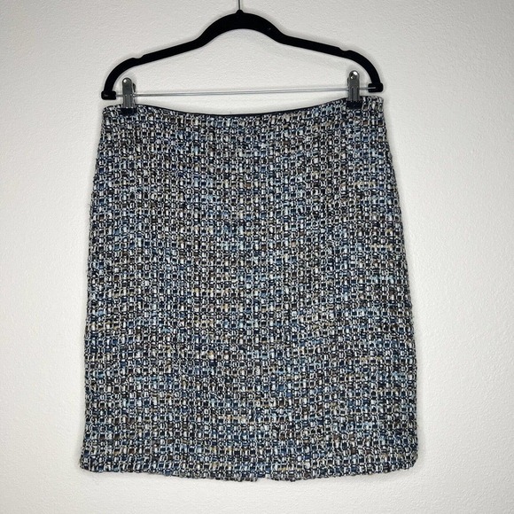 Talbots Petites Blue White Brown Tweed Wool Blend Knee Length Skirt Sz 12P - Picture 2 of 13
